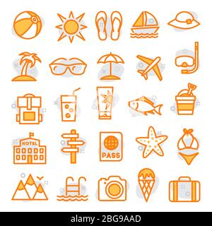 Summer Line Icons on white background Stock Vector