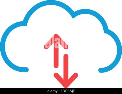 Linear cloud data sync graphic design icon with two arrows. Stock Vector illustration isolated Stock Vector
