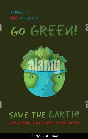 Go green, save the forests. Vector cute ecological illustration. Stock Vector