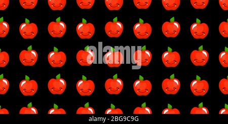 red apple. Exotic fruit. apple character and seamless pattern. Vector illustration. Stock Vector