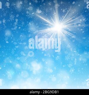 Delicate winter sunny day with blue sky and snowfall background. EPS 10 Stock Vector