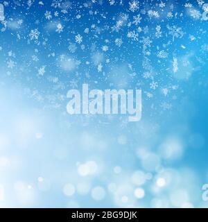 Blue Christmas background with snowflakes and blurry lights. EPS 10 Stock Vector