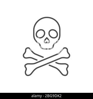 Skull and bones related vector thin line icon. Stock Vector