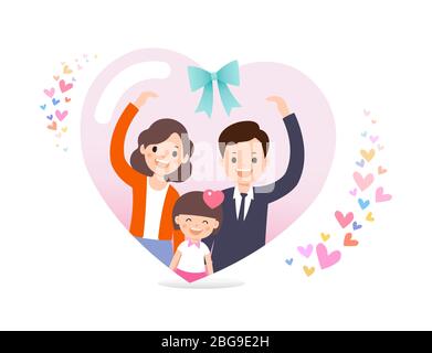 Heart shaped happy parents and children Stock Vector