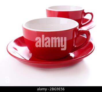 Red cups isolated on white Stock Photo