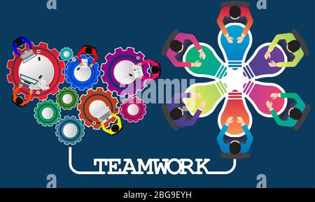several people sitting in teamwork to solve a problem Stock Vector