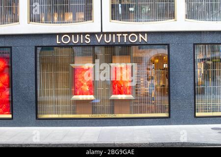 Geneva, Switzerland, March 2020: Louis Vuitton watch on display for sale, LV Louis Vuitton is ...