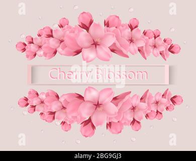 Banner with cherry blossom compositions.Spring or summer design for invitation, wedding or greeting cards. Greeting or invitation card with place for text decorated by cherry bloom vector composition. Stock Vector