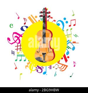 Colorful of musical instruments backgrounds set vector illustration concept design of violin Stock Vector