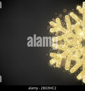 Sparkling glitter covered gold snowflake. Invitation happy New Year and Christmas card template. EPS 10 Stock Vector