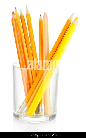 Pencils in glass isolated on white Stock Photo