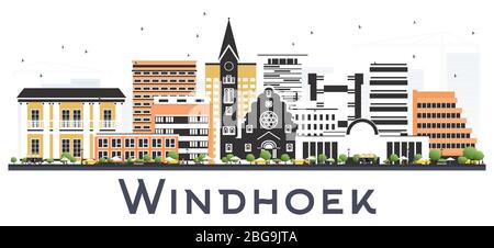 Windhoek Namibia City Skyline with Color Buildings Isolated on White. Vector Illustration. Stock Vector