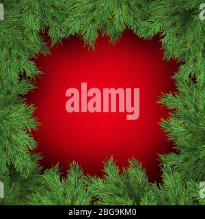 Christmas tree branches on red background. EPS 10 Stock Vector