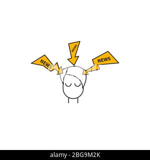 News attack on person, influence of media, anxiety, vector metaphor icon Stock Vector