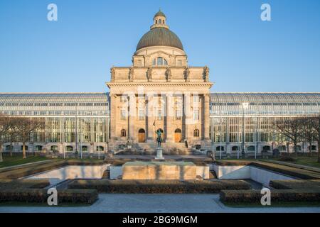 Bavarian State Chancellery, in front war memorial, Hofgarten, Munich, Bavaria, Germany Stock Photo