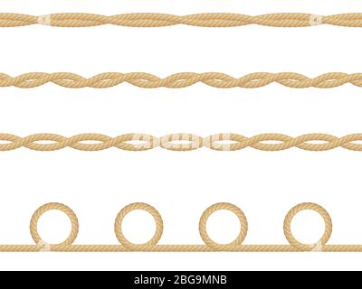 Seamless pattern of realistic nautical rope isolated on white. Texture for print or textile products, wrapper paper. EPS 10 Stock Vector
