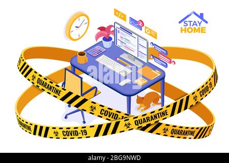 covid-19 coronavirus quarantine stay work home Stock Vector
