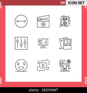 9 Thematic Vector Outlines and Editable Symbols of business, presentation, female, user, interface Editable Vector Design Elements Stock Vector
