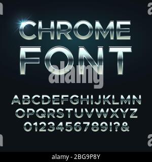 Chrome metal vector font. Steel metallic alphabet letters. Alphabet chrome silver, metal letter illustration Stock Vector