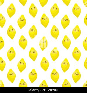 Lemons pattern seamless. Vector pattern with tropical fruits. Lemon character. Stock Vector