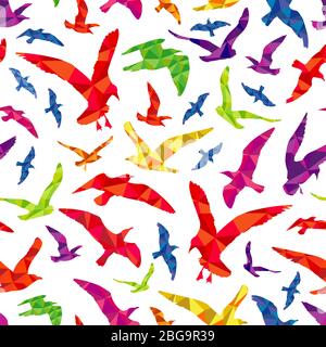 Colorful polygonal animal birds seamless pattern background. Vector flat illustration Stock Vector