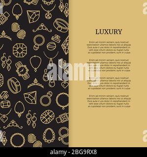 Thin line jewelry and diamonds luxury banner poster. Vector illustration Stock Vector