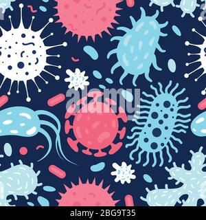 Seamless texture of doodle microbes. Background microbe and virus. Vector illustration Stock Vector