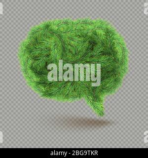 Christmas and New Year design object with copy space - speech bubble made from fir tree for decorations and present. Isolated on transparent Stock Vector