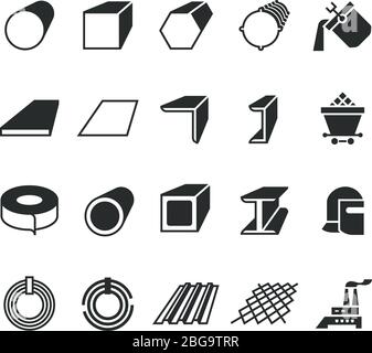 Steel pipe and roll steel metal product vector icons. Profile and bar, roll and pipe steel for construction illustration Stock Vector
