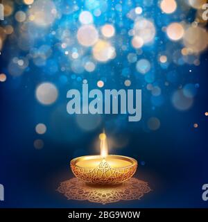 Happy Diwali illustration of burning diya. Holiday background. EPS 10 Stock Vector