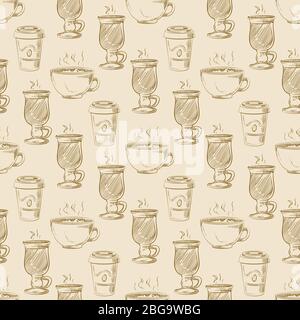 Hand drawn americano take away coffee seamless pattern. Vector illustration Stock Vector