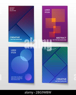 Minimalist line dynamic halftone. Abstract geometric vector modern backgrounds set. Trendy banner or brochure with halftone geometric illustration Stock Vector