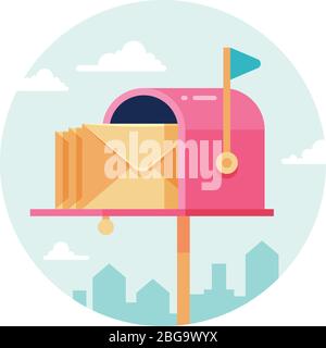Letterbox with envelopes. Vector mail box. Postal sending and receiving concept. Mailbox and letterbox with message illustration Stock Vector
