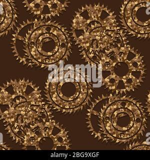 Seamless pattern with various gears on a brown background. Vector image Stock Vector