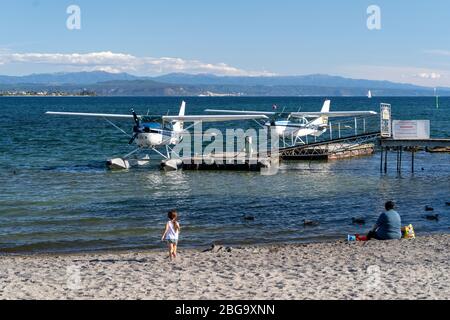 Seaplanes on Lake Taupo, North Island New Zealand Stock Photo