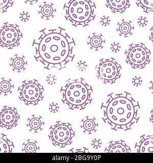 Seamless pattern with coronavirus. Contour microorganism cells repeating background for textil design, wrapping papper, wallpapper. Stock Vector
