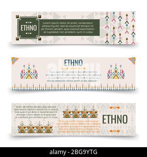 Ethno banners template - banners with boho ornaments design. Vector illustration Stock Vector