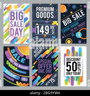 Modern and trendy sale banners with discount and offers. Fashion shopping cards vector template. Promotion discount banner card illustration Stock Vector