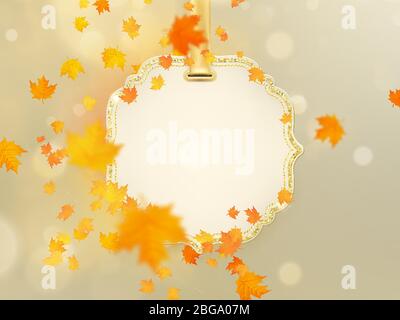 A lot of colourful leaves on light background template. Bright autumn leaves oak, rowan, maple fall down. EPS 10 Stock Vector