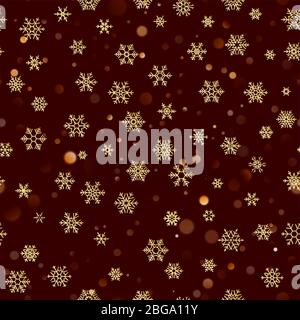 Christmas seamless pattern with gold snowflakes on dark brown red background. Holiday design for Christmas and New Year decoration. EPS 10 Stock Vector