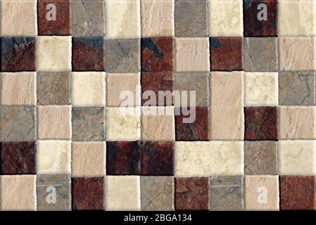 Mosaic marble blocks wall background texture, seamless mosaic stone wall decor texture Stock Photo