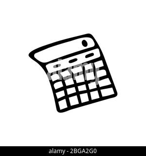 Calculator. Electronic instrument for calculations. Businness and finance. Vector doodle style black and white illustration Stock Vector