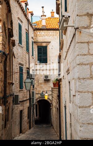Medieval old town street in Dubrovnik, Croatia Stock Photo