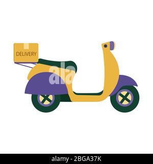 Motorcycle for food delivery. Order online and transport lunch, dinner at home. Colorful illustration on a white background, isolate Stock Vector
