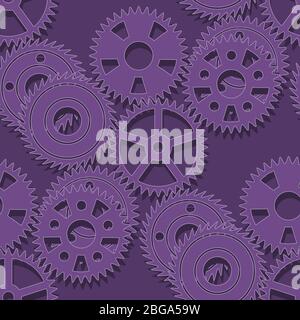 seamless pattern with various gears on a purple background. Vector image Stock Vector