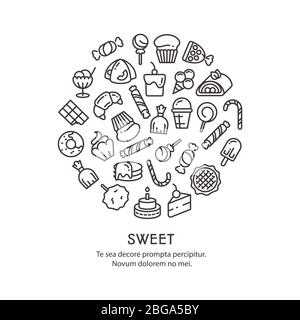 Sweet desserts thin line icons - candies round concept isolated. Vector illustration Stock Vector