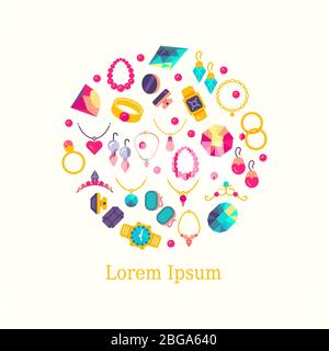 Colorful jewelry flat vector icons luxury concept design. Vector illustration Stock Vector