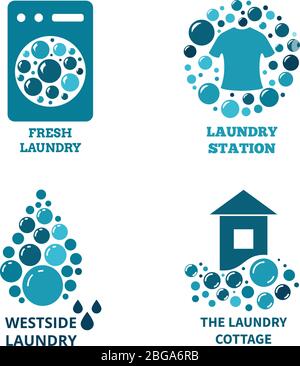 Water bubbles creative vector logo. Laundry icon with bubble clean soap illustration Stock Vector