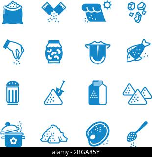 Salt silhouette vector icons set. Salt for cooking cuisine, recipe and preparation seasoning illustration Stock Vector