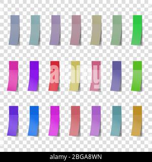 Post note stickers isolated on transparent background. Vector color paper sticky memos with shadow template. Stock Vector